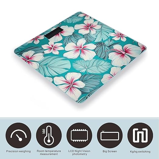 Tropical Hibiscus Flowers Bathroom Scale Rounded Smart Scale for Body Weight Automatic Power On/Off Weight Scales Accurate Bathroom Digital Scales for Pet Home Bedroom Kitchen