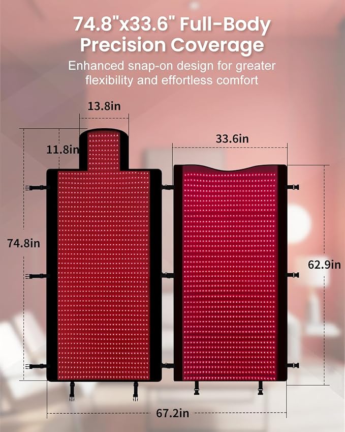 Red Light Therapy Mat Full Body 74.8x33.6 Infrared Red Light Therapy Blanket with 2630 LEDs 660nm &amp 850nm Dual Wavelength Pulse Modes Timer &amp Intensity Control