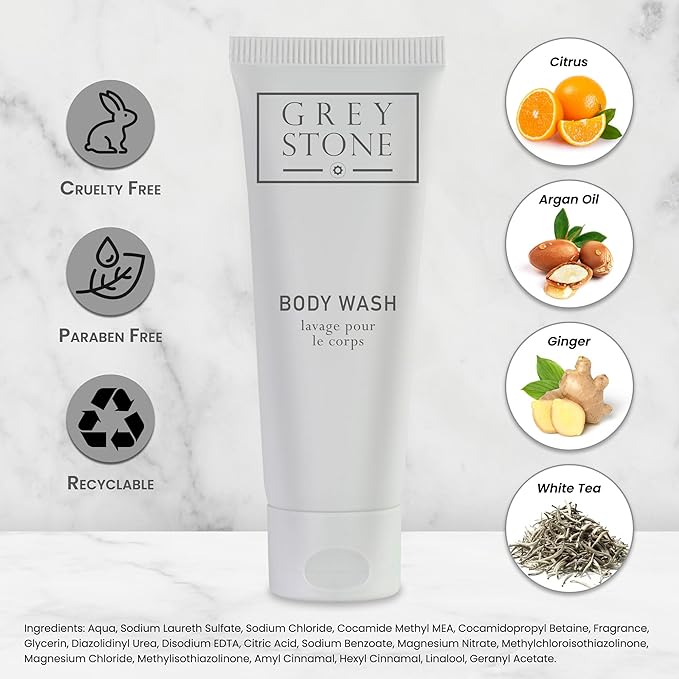 Grey Stone Hotel Body Wash Tubes Travel Size Bulk Amenities 1 oz Case of 150