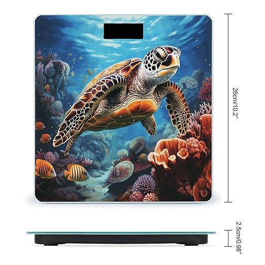 Sea Turtles Diamond Painting Scale for Body Weight Anti-Slip Digital Bathroom Scale Sturdy Toughened Glass Weighing Scales High Precision Safe Rounded Corners Smart Scales