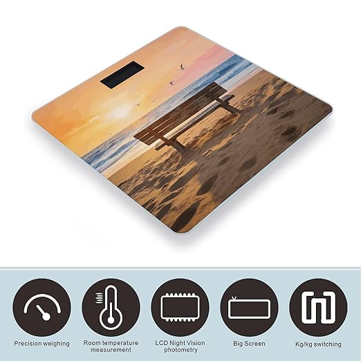 Beach Bench Weight ScaleClear LED Display Bathroom Digital Weighing ScaleTempered Glass Digital Bathroom Scale for Body Weight Capacity Up to 400 Lbs