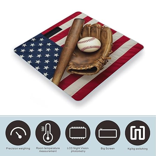Men's Fashion Automatic Switch Digital Bathroom Weighing Scale Smart Scale Vintage Ball Baseball American Flag