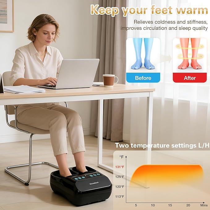 Shiatsu Foot Massager with Heat Electric Foot Massager Machine for Plantar Fasciitis Neuropathy with Remote Control Adjustable Vibration and Compression (Black)