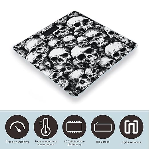 Smart Scale for Body Weight Automatic Switch Digital Bathroom Weighing Scale Cool Black White Goth Skull