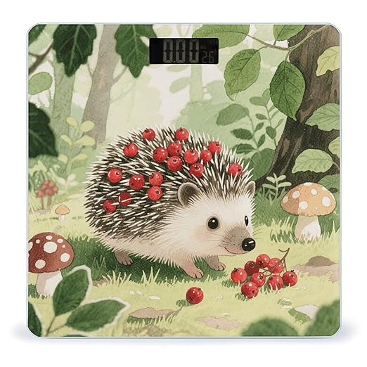 Berry - Collecting Hedgehog Bathroom Scale for Body Weight Bathroom Digital Electronic Weighing Scale with Back Lit LED Display Sturdy Tempered Glass Weight Watchers Scales 400lb