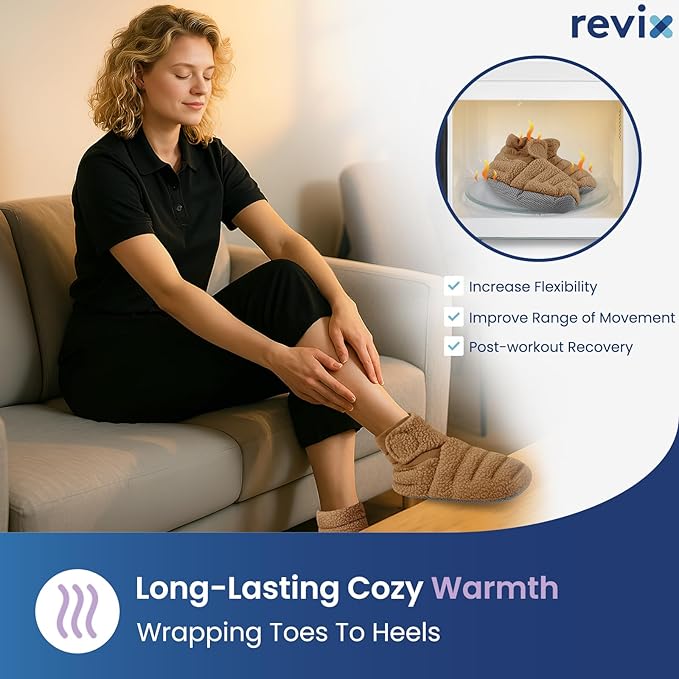 REVIX Microwaveable Booties and Feet Warmers Microwaveable Foot Warmers with Adjustable Fit &amp Non-Slip Microwavable Socks Heated Booties for Women and Men Mocha L