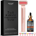 Face Massager 7 in 1 LED Red Light Wand for Face Neck &amp Eye – Rose Gold with Activating Serum | Portable Skincare Device Rechargeable Beauty Tool