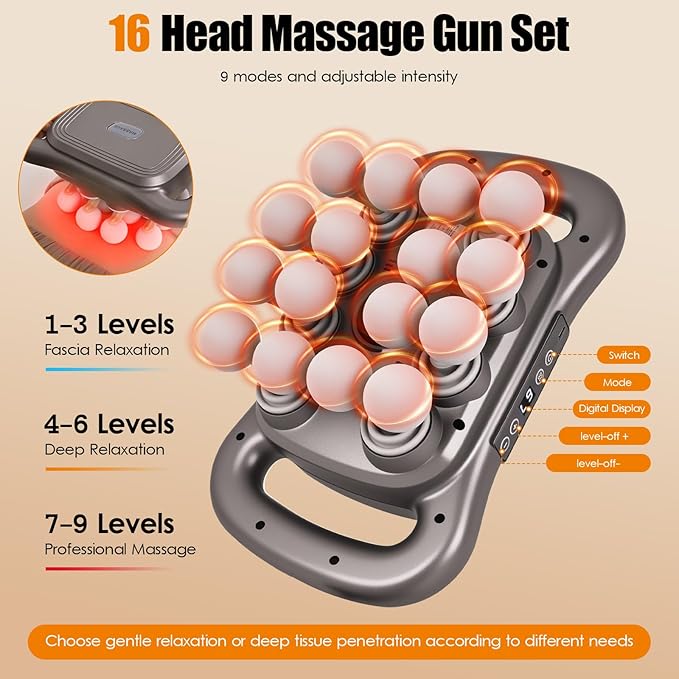 2026 16 Head Massage Gun Deep Tissue – Multi Head Massage Gun 2600mAh Electric Percussion Massager with 9 Modes &amp Levels Portable Massager for Legs Waist Back Neck &amp Muscles
