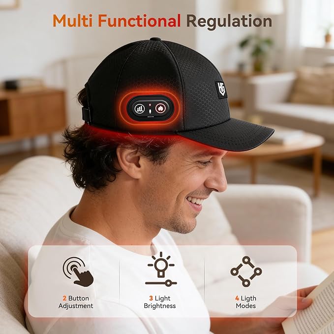 Red Light Cap for Hair: Cordless Red Light Hat with 2000mAh Rechargeable Battery Adjustable Size Portable Heating Cap and Light-Based Device for Men &amp Women at Home or Traveling