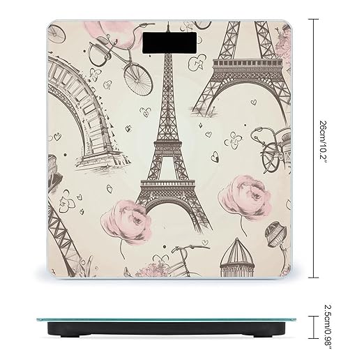 The Eiffel Tower and A Bicycle Scale for Body Weight Highly Accurate Digital Bathroom Scale Sturdy Tempered Glass Weighing Scales with LCD Display Fashion Body Fat Smart Scales 400lb