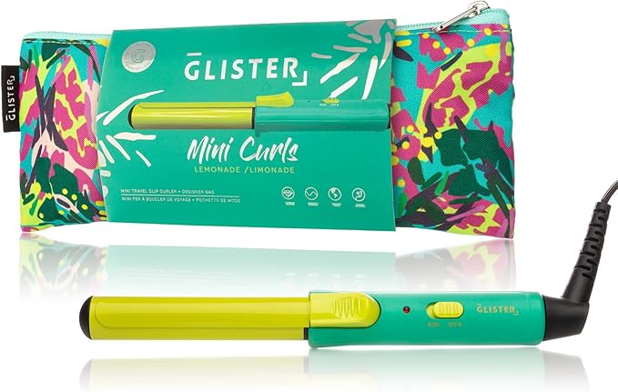 Glister Mini Curls Traveling Small Clip Curler with Carrying Pouch Travel Curler Curling Wand for Normal Thin Dry and Frizzy Hair for Travel use Preferred for Girls or Boys - (Lemonade)