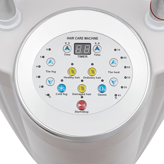 Hair Steamer Ozone Micro Mist 700W Temp &amp Timer Adjustable Treatment Perming Machine with 4 Wheels Ideal for Home Salon Use White