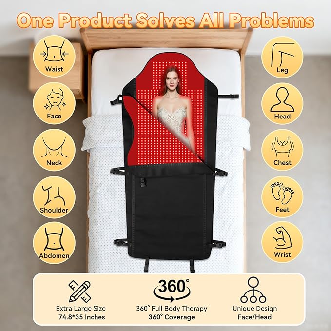 Red Light Therapy Mat for Full Body Largest 2704LEDs Near Infrared Light Therapy Pad 660nm&amp 850nm 2in1 LEDs Light Blanket High end Leather 5 Power Levels UP to 288W 73x36