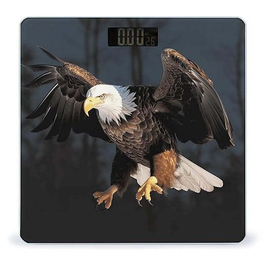 3D Bald Eagle Scale for Body Weight Safe Rounded Corners Tempered Glass Digital Bathroom Scale LED Display 400lb Capacity Weight Scales with High Precision Sensors