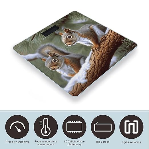 Little Squirrel Scale for Body Weight High Precision Digital Weight Scales with LCD Display Anti-Slip Sturdy Slim Tempered Glass Bathroom Scale for Home Use