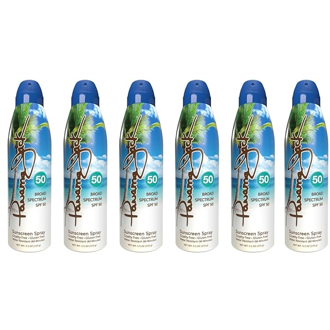 Panama Jack Continuous Spray Sunscreen - SPF 50 Broad Spectrum UVA/UVB Protection PABA Paraben Gluten &amp Cruelty Free Water Resistant (80 Minutes) 5.5 OZ (Pack of 6)