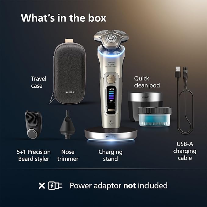 Philips Norelco Shaver i9000 Prestige Ultra Wet &amp Dry Electric Shaver White Gold SenseIQ Pro Technology Triple Lift &amp Cut System 360 Rotating NanoTech Precision Blades Beard Styler XP94