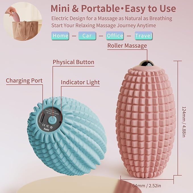 Vibrating Massage Ball for Plantar Fasciitis &amp Myofascial Release Silicone Muscle Roller for Back Neck Foot and Leg Portable Trigger Point Massage Tool 3 Vibration Modes (Pink)