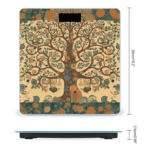 Tree of Life Bathroom Scale Rounded Smart Scale for Body Weight Automatic Power On/Off Weight Scales Accurate Bathroom Digital Scales for Pet Home Bedroom Kitchen
