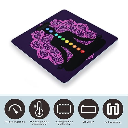 Men's Smart Scale for Body Weight Digital Bathroom Weighing Scale Automatic Switch Energy Saving Scale Seven Chakra Yoga Meditation Lotus Purple Mandala