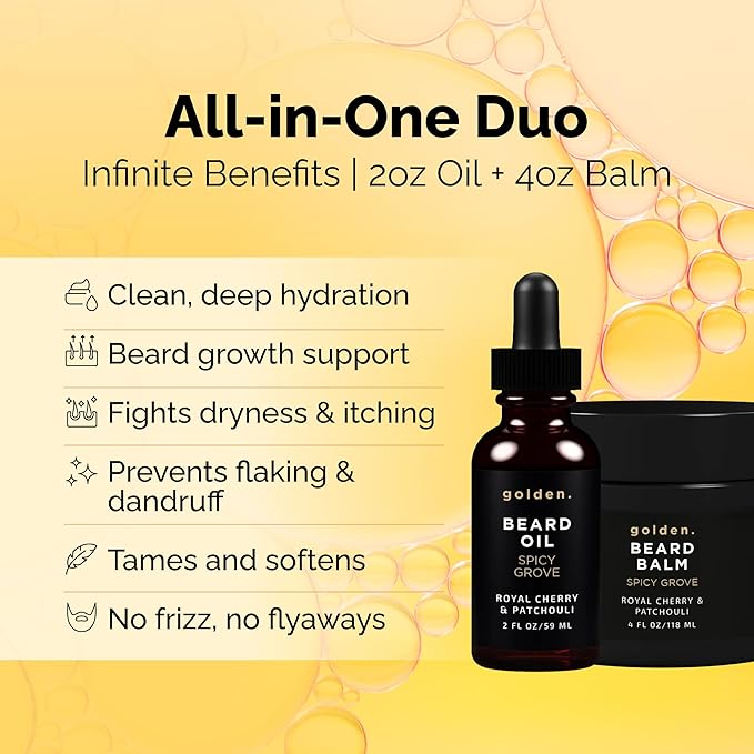 Golden Grooming Beard Bundle for Black Men | Natural Beard Growth Kit with Shea Butter (XL Spicy Grove)