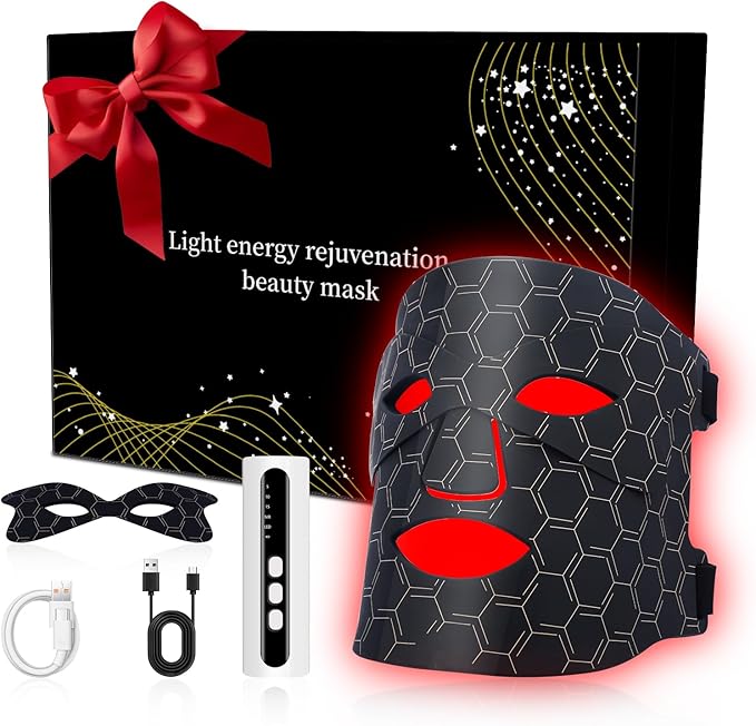 Red Light Therapy Mask for Face - FDA-Cleared Portable LED Mask with 7 Colors &amp Near-Infrared Remote &amp 3 Timers Comfort Eye Pads for Anti-Aging Wrinkles Acne Cordless for Home Travel