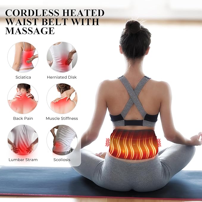 Heating Pad with Massager for Back Comfort Cordless Lower Back Massager with 6 Heat Levels Portable Vibrating Heated Belt for Lumbar/Abdominal- Gifts for Women Men Mom &amp Dad