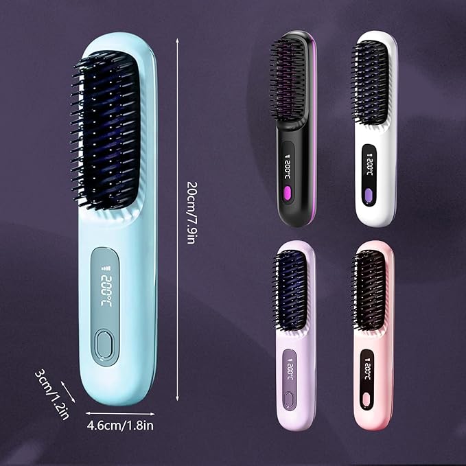 Portable Cordless Hair Straightener Brush Mini Straightening Negative Ion Hot Hair Iron for All Hair Women Travel Anti-Scald Protection (White)
