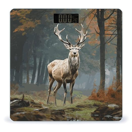 Deer Animals Bathroom Scale for Body Weight Bathroom Weighing Scale with Backlit LCD Display Highly Accurate Measures Weight Up to 180kg