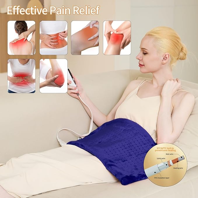 Massaging Weighted Heating Pad for Back Pain ReliefHeating Pads for Neck ShoulderCrampPortable Heated Pad with 3 Heat Settings &amp 6 Massage18 Relaxing CombinationsAuto Off12*24Dark Blue
