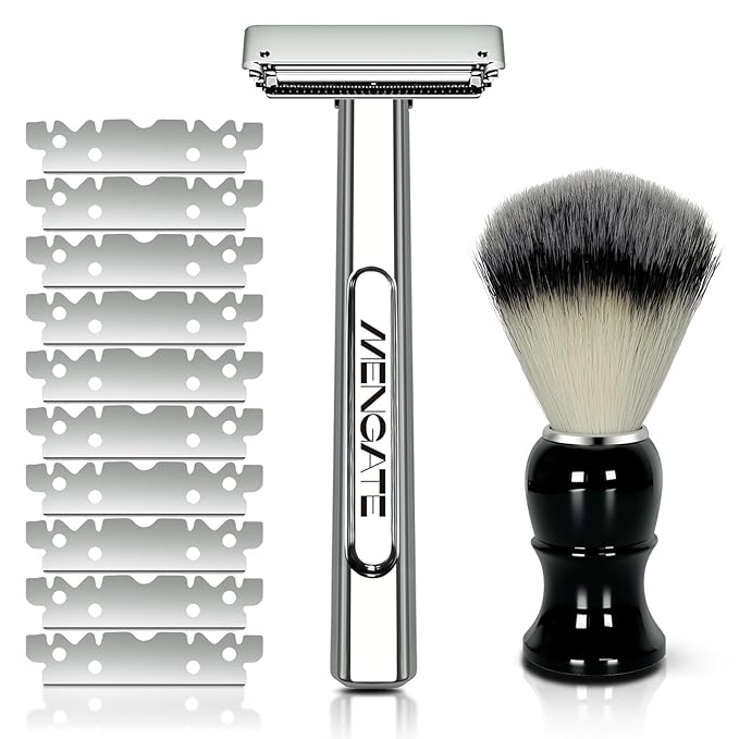 Adjustable 2-Blade Safety Razor Set with Magnetic Head for Men Women - with 10 Blades Shave Brush - Precision Shaving Reusable &amp Plastic-Free Shaver for Beard Head Leg Shaving
