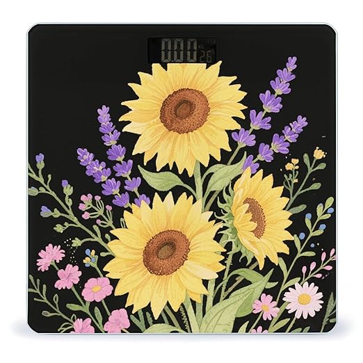 Sunflowers Wild Flowers Weight Scale Large Digital Bathroom Scales with Bright LED Display Non Slip Digital Scale and Step On Fashion Weighing Machine for Body