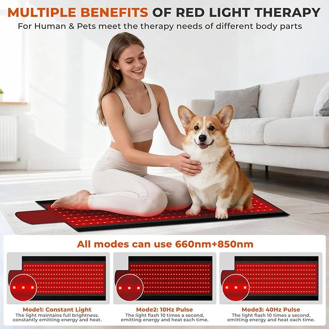 Red Light Therapy Mat 2in1 LEDs (660nm&amp 850nm) Red Light Therapy Blanket Premium Material Adjustable Timer &amp Intensity