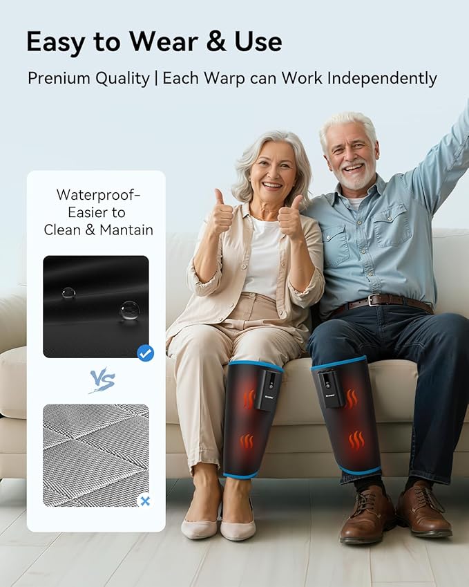 FIT KING Cordless Calf Massager with Heat &amp Compression – Rechargeable Leg Massager for Circulation Edema RLS &amp Pain Relief 3 Heat Levels 3 Modes &amp Intensities Portable Mom Dad Ath