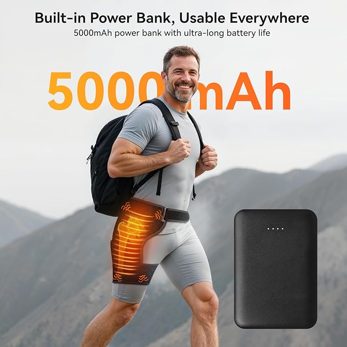 Cordless Heated Massage with 5000mAh Power Bank for Hip/Sciatica Pain Relief Hip Heating Pad Support Brace with Hot Physical Therapy Lower Back/Thigh/Buttock Best Gift for Family﻿