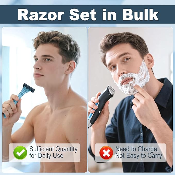 Disposable Razors Bulk Blue Razors Individually Wrapped Bulk With Shaving Cream For Hotels Shelters Homeless Nursing Homes Charities Churches (100-PACK)