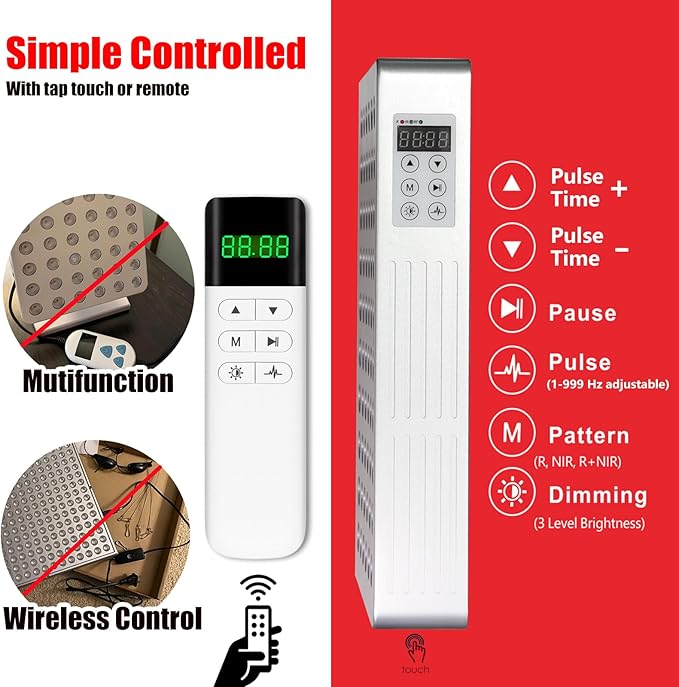 Red Light Therapy Panel Device 630-850nm 5 Wavelengths Red &amp Near Infrared Light Therapy Touch Screen LED Light Therapy Lamp 60 LEDs Adjustable Brightness Pulse &amp Mode