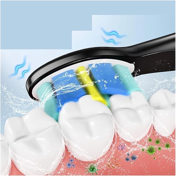 Compatible for Electric Toothbrush Y5 Waterproof Rechargeable Tooth Brush with Replaceable 8pcs Heads(Black)