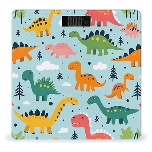 Men's Smart Scale for Body Weight Digital Bathroom Weighing Scale Automatic Switch Energy Saving Scale Funny Dinosaurs Mint Green Cute Cartoon