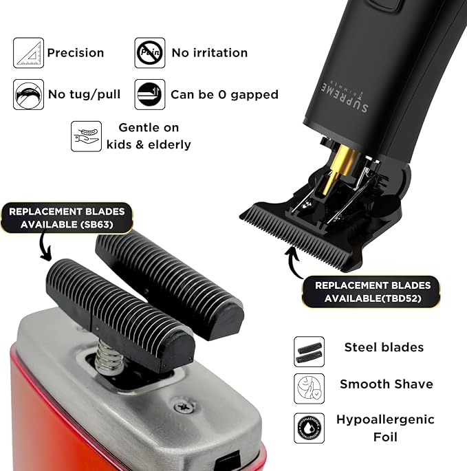 Supreme Trimmer 2-in-1 DLC T-Shaper Trimmer &amp Crunch Foil Shaver | STF602 Electric Razor &amp ST5206 Beard Trimmer Barber Haircut Kit | Red