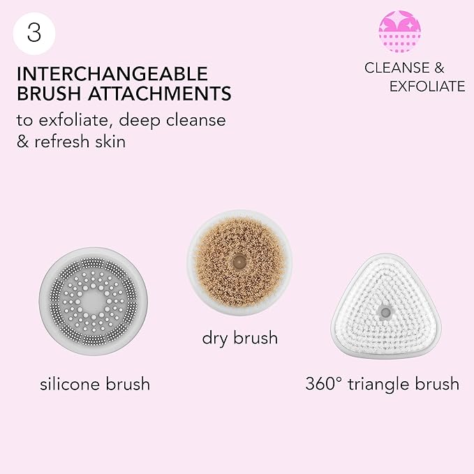 skn by conair Daily Glow Facial Cleansing Brush All-in-One Facial Brush Includes 3 Interchangeable Attachments for Complete Cleansing Exfoliation and Rejuvenation