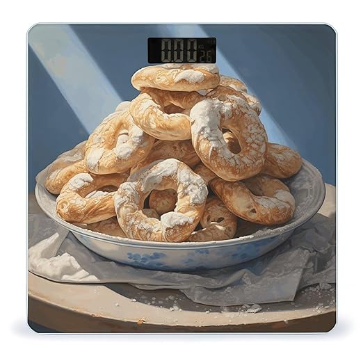 Pretzel Dough Pictures Scale for Body Weight Anti-Slip Tempered Glass Digital Bathroom Scales Clear LCD Display Weighing Scale Safe Rounded Corners Smart Scales