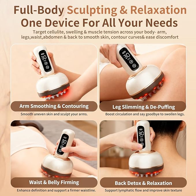 Lymphatic Drainage Massager Handheld Cellulite Massage Tool with Red Light Heat &amp Vibration | Multifunctional Lymphatic Drainage Tool for Belly Legs Hand Arms Skin Tightening &amp Relaxing Ma