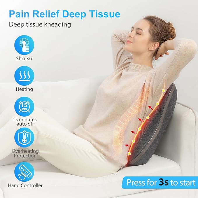 CooCoCo HSA Store Eligible Shiatsu Back Massager with Heat Portable Massage Chair Pad Kneading Massage Mat for Pain Relief Chair Massager for Office Home