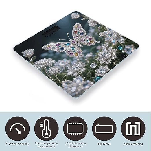 Jewel - Butterfly Bathroom Scale for Body Weight LCD Display Digital Bathroom Scale Tempered Glass Bathroom Weight Scales Fashion Smart Scales for Home Bedroom 400 Lb