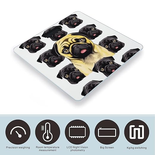 Black Yellow Pug Scale for Body Weight High Precision Digital Weight Scales with LCD Display Anti-Slip Sturdy Slim Tempered Glass Bathroom Scale for Home Use