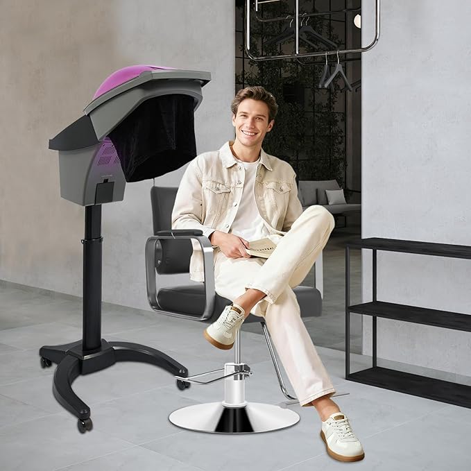 7 Light Standing Hair Steamer 700W Multi-Function Hair Salon Steamer with 4 Wheels and Water Tank Adjustable Height Hooded Hair Steamer for Home Barber Stores Beauty Stores (Black)