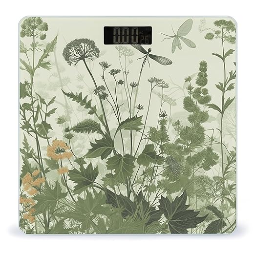 Foliage and Herbs with Dragonflies Winged Bathroom Scale for Body Weight LCD Display Digital Bathroom Scale Tempered Glass Bathroom Weight Scales Fashion Smart Scales for Home Bedroom 400 Lb