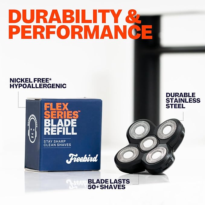 Freebird FlexSeries™ Shaver and Blade - Fast Smooth Water-Resistant Electric Head Shaver with 5 Flexible Blades USB Rechargeable Ideal for Bald Men and Women