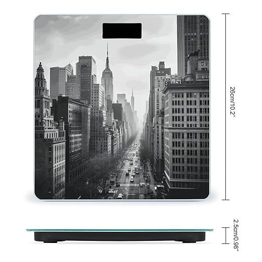 Black and White New York Scale for Body Weight Anti-Slip Tempered Glass Digital Bathroom Scales Clear LCD Display Weighing Scale Safe Rounded Corners Smart Scales